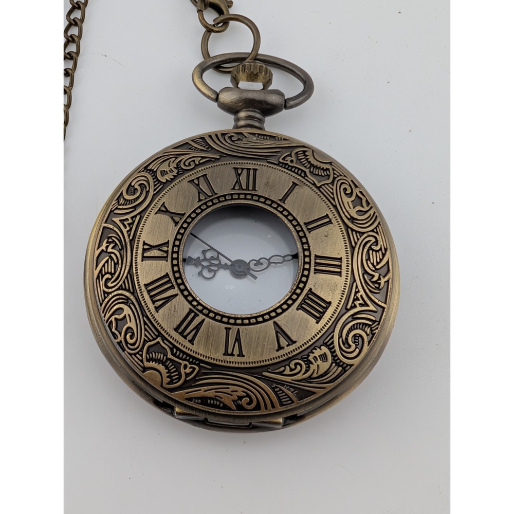 Unisex Quartz Pocket Watch Pendant Necklace 47mm Round Bronze Tone Steampunk